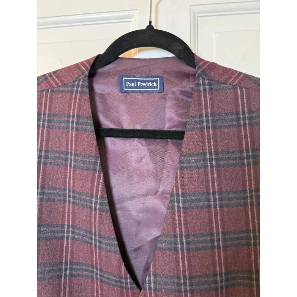 Paul Fredrick Deep Purple Dark Grey Plaid Men's Wool Vest Size 40
